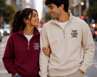 Embroidered Custom Quarter Zip Sweatshirt, Personalized Logo Pullover, Unisex Casual Wear, Made to Order Gift for Him & Her, Custom Apparel