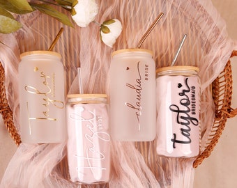 Bridesmaid Proposal, Future Mrs , Personalized Glass Tumbler, Frosted Glass Tumbler, Bamboo Lid Coffee Cup, Maid Of Honor Gifts by Bridgette