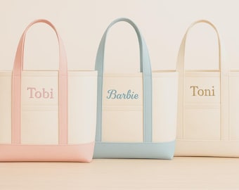 Personalized Embroidered Canvas Tote Bag – Custom Name Bag, Large Gift Tote for Bridesmaid, Teacher, Wedding, Birthday, Travel BCSTB01