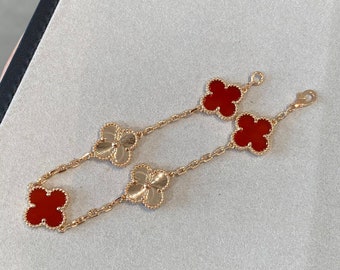Authentic Van Cleef Jewelry Bracelet 18K Rose Gold Diamond Vintage Alhambra Bracelet Charm bracelet Four-leaf Clover Jewelry Gift for Her