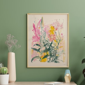 Impressão de flores, pôster de flores ilustradas, decoração de parede floral, impressão de arte de flores, arte para amantes de plantas, arte de plantas serigrafadas, estilo moderno