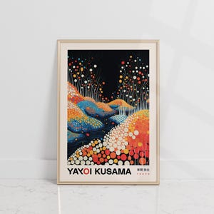 Póster artístico de Yayoi Kusama, impresión de flores de Kusama, arte mural abstracto japonés, galería japonesa inspirada en Yayoi Kusama, arte mural con puntos, flores de arte pop
