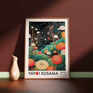 Poster d'art Yayoi Kusama, impression de fleurs de Kusama, art mural japonais abstrait, art mural de galerie japonaise d'inspiration Yayoi Kusama, fleurs Pop Art