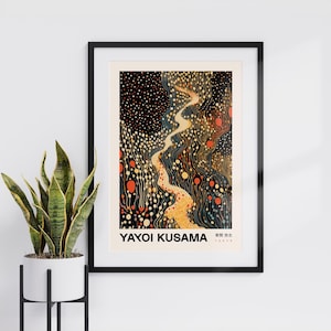 Póster artístico de Yayoi Kusama, impresión de flores y puntos de Kusama, arte mural abstracto japonés, galería de arte mural inspirada en Yayoi Kusama, flores de arte pop