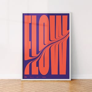 Cartaz de fluxo tipográfico | Design de fluxo | Impressão de arte de parede com letras em negrito | Arte roxa vermelha brilhante | Decoração de quarto | Arte de parede gráfica minimalista