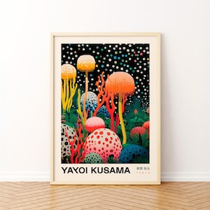 Yayoi Kusama Dots Print Abstract Japan Wall Art, Yayoi Kusama Art Poster, Yayoi Kusama Inspired Japanese Gallery Wall Art, Pop Art Mushrooms