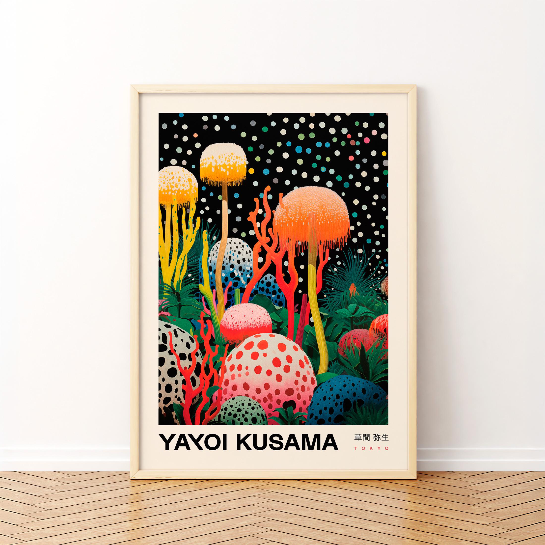 Yayoi Kusama Plakat, Abstrakte Kunst Kusama Blumen Druck Japan Wandkunst, Yayoi Kusama inspirierte Galerie Wandkunst, Pop Art Pilze