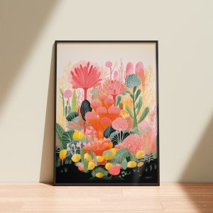 Impression de fleurs, illustration d'affiche de plantes pop art, affiche d'art Yayoi Kusama, décoration murale florale, impression d'art floral amateur de plantes, impression d'art moderne