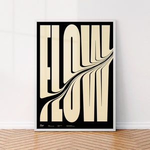 Cartaz de tipografia Flow | Ilustração de fonte | Impressão de arte de parede com letras em negrito | Design de tipografia rosa dourado | Decoração de sala legal | Arte de parede gráfica minimalista