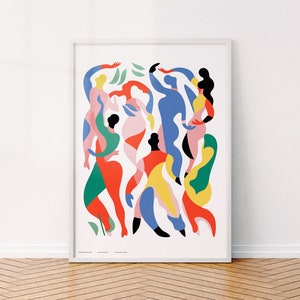 Poster da parete con danza, stampa artistica di persone che ballano, poster pop art colorato, arredamento moderno per la stanza, corpi in movimento, stampa artistica di danza astratta