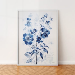 Blumen Plakat, Blumenposter Illustration, Blumen Wanddekoration, Blumenkunstdruck, Pflanzenliebhaber Kunst, Cyanotypie Poster, Pflanzenkunst