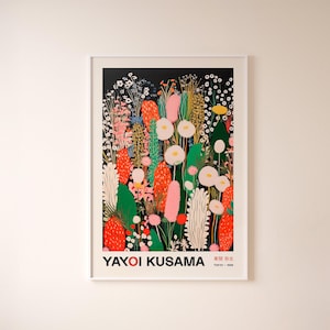Póster de Yayoi Kusama, arte mural japonés inspirado en Yayoi Kusama, impresión abstracta de flores de Kusama, arte mural japonés, flores de arte pop