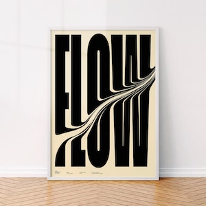 Cartaz de tipografia Flow | Ilustração de fonte | Impressão de arte de parede com letras em negrito | Design de tipografia rosa dourado | Decoração de sala legal | Arte de parede gráfica minimalista