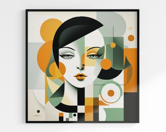 Bauhaus Woman Portrait Print: Mid Century Modern Geometric Art