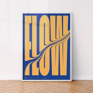 tipografia do fluxo pôster | Ilustração de fonte | impressão de arte em parede com letras ousadas | Design alaranjado azul do pêssego | Decoração do quarto | Arte gráfica mínima na parede