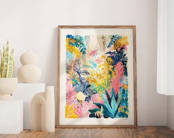 Jungle Plant Poster: Colorful Maximalist Nature Illustration