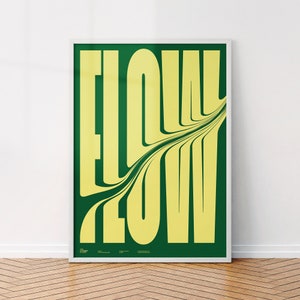 Flow Typografie Poster | Lettering Illustration | Buchstaben Wandkunst | Gelb Grün Kunstdruck | Zimmer Dekor | Minimale grafische Wandkunst