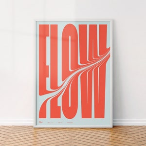 tipografia do fluxo pôster | Ilustração de fonte | impressão de arte em parede com letras ousadas | Design Azul Vermelho | Decoração do quarto | Arte gráfica mínima na parede