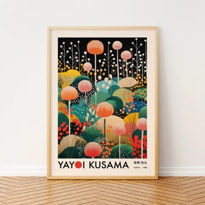 Poster d'arte di Yayoi Kusama, arte murale giapponese ispirata a Yayoi Kusama, stampa di fiori di Kusama, arte murale astratta giapponese, fiori pop art