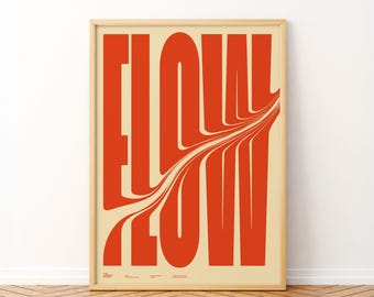 Impresión artística tipográfica Flow: diseño minimalista con letras rojas audaces
