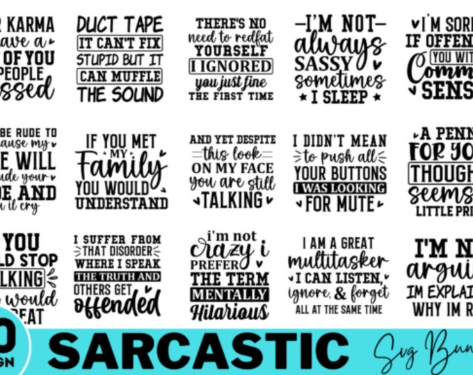Featured listing image: Sarcastically Funny Bundle, Sassy SVG Collection: Funny & Sarcastic Quotes, Funny Quotes Bundle Hilarious SVGs for Sarcasm and Wit