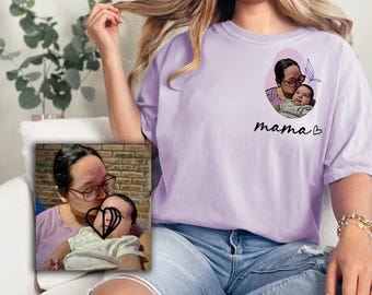 Confort Colors Camisa Personalizada Foto y Name de Mama Er Hijo, Regalo für die Frauen, Regal Dia de la Madre Momento besonders