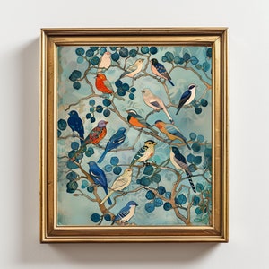 Exotic Birds Painting, Birds of Many Climes Inspired Digital Art, C.F.A. Voysey Inspired Print, Antique Art, Vintage Home Decor