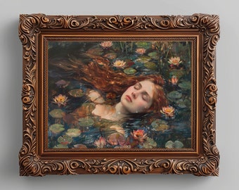 Ophelia Oil Painting, Moody Vintage Portrait, John Everett Millais Inspired Art, Dark Academia Digital Print, Shakespeare Inspired Painting
