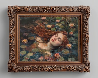 Ophelia Painting, Millais Inspired Portrait, Dark Academia Art (Digital Print)