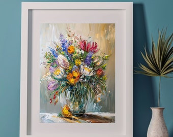 Australian Native Flowers Oil Painting, Colourful Living Room Art (Digital Download)