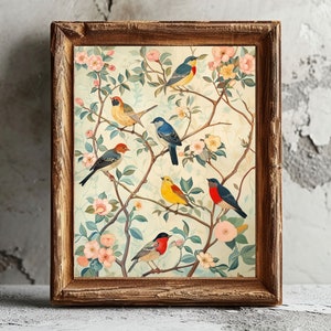 Exotic Birds Painting, Birds of Many Climes Inspired Digital Art, C.F.A. Voysey Inspired Print, Antique Art, Vintage Home Decor