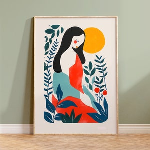 Relaxing Art Print, Mom Poster, Woman Illustration, Midwife Print, Baby Shower Gift Idea, nature art, simplistic prints, minimalistic