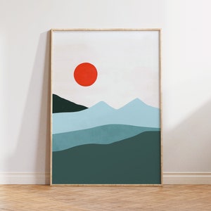 Minimalist Mountain Line Art , Printable wall art, Digital Download, Landscape drawing poster, Nature decor, Scenery Sunrise, Forest Simple