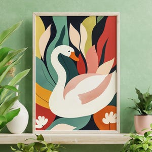 Moderner abstrakter Schwan Kunstdruck: Botanische Natur-Wanddeko