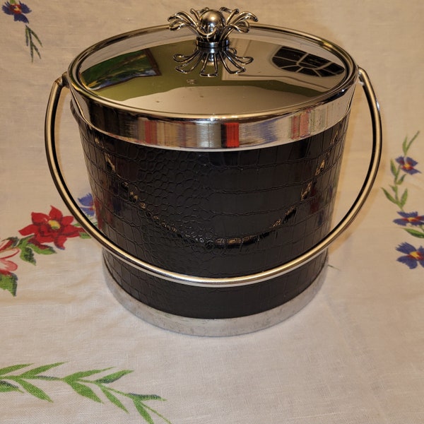 MCM Colony In Good Taste  Ice Bucket in Black Gator Vinyl Chrome with  Daisy Handle