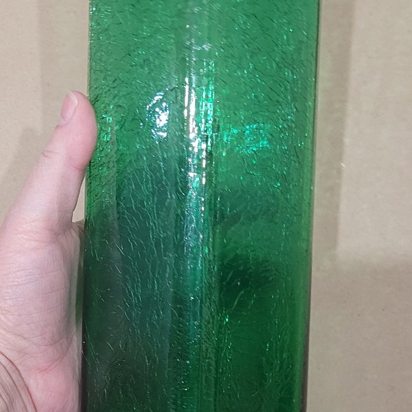 Vintage Green Crackle Glass, Large 10 inch Square 3x3