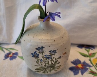 Vintage Japanese Vase,  70's Counterpoint San Francisco Import 3 Inch Blue Flowers