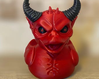 Duivelse Eend | Demonische Eend | Gotische Eendfiguurtje | Halloween Eend | 3D-geprinte Eend | Horror Decoratie | Dashboard Eend | Gotisch Cadeau