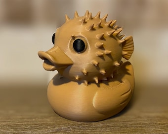 Puffer Fish Duck | 3D Printed Figurine | Ocean Animal Gift | Desk Duck Decor |  Adventure Duck | Cruise Duck | Duck Exchange Gift