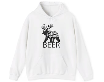 Sudadera con capucha con gráfico de ciervo y oso cervecero: un regalo divertido para los amantes de la cerveza