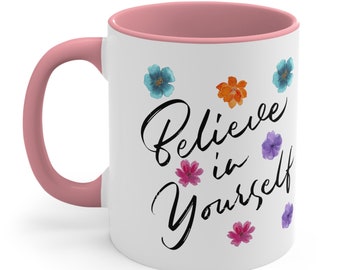 coffee mug, decorated mug, white mug, mug with small flowers, ideal for gifts