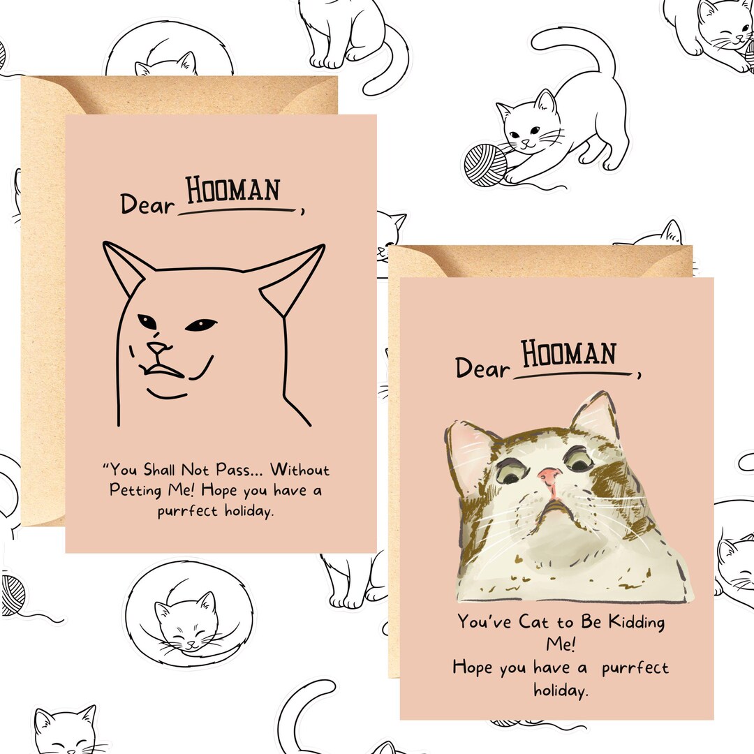 Funny Cat Christmas Card | Printable Holiday Card | Meowy Christmas ...