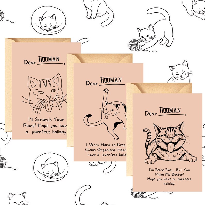 Funny Cat Christmas Card Set | Meowy Christmas, Pet Lover (digital ...