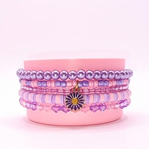 Purple flower cup bracelet stack