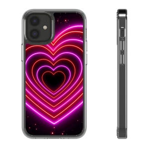 Y2K Neon Heart Clear Case for Phone, Girlfriend Gift, Cute Mobile Cover, Valentine&#39;s Day, Love Gifts, Birthday Present