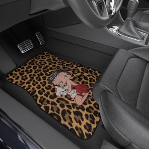 Leopardenmuster Automatten mit Betty Boop Design, niedliches Autozubehör, Geschenke für Betty Boop Fans, Autodekor, einzigartige Fußmatten