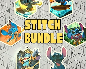 Lorcana Stitch Sticker Bundle | Waterproof Vinyl Decals | Great to decorate Playmat Tubes, Deck Boxes, Trade Binders, Tumblers and More