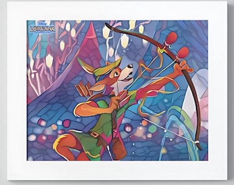 Lorcana Art Print | Poster | Robin Hood Sharpshooter | Shimmering Skies Enchanted | Stained Glass Effect | TCG Artwork | Deck Out Your Walls
