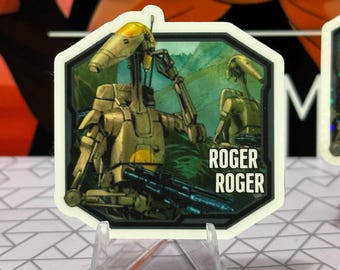 "Kampf-Droide ""Roger Roger"" Aufkleber: Star Wars Unlimited Vinyl Aufkleber."