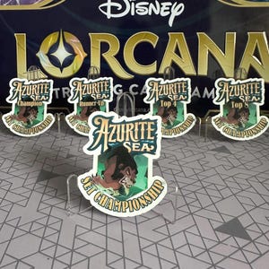 Lorcana Azurite Sea Set Cup-Abziehbilder | Wasserdichtes Vinyl | Meister | Runner-Up | Spitze 8 | Verzauberte Schal Promo